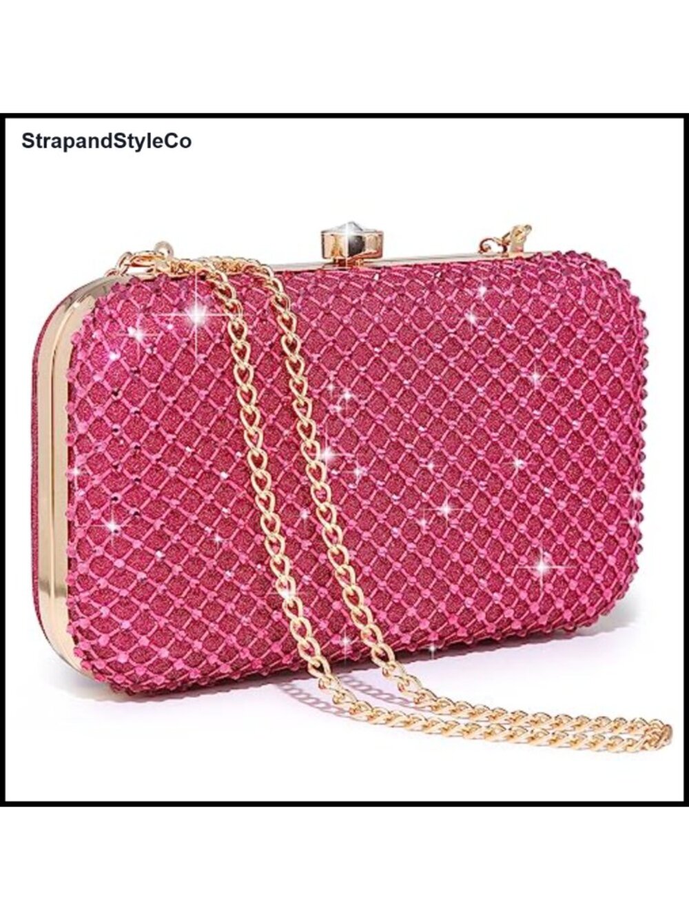 Rhinestone Evening Clutch with Crystal Clasp Chain Strap